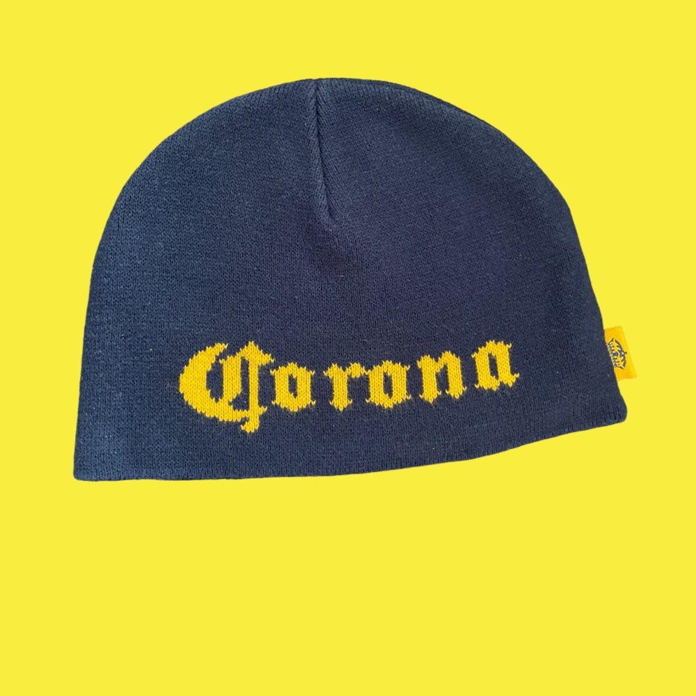 Corona Beer Navy Blue and Yellow Skull Cap. Beanie. Hat.